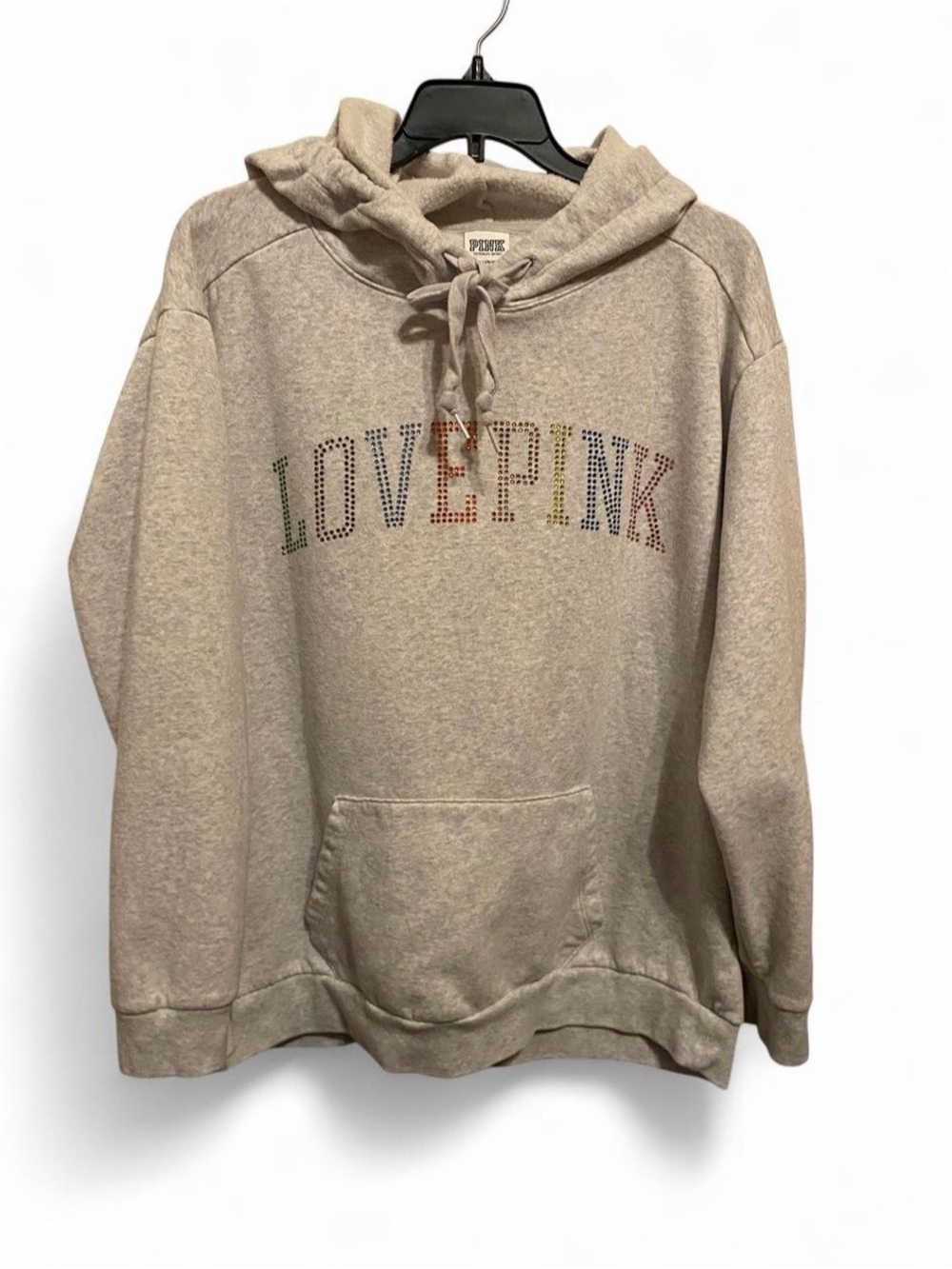 PINK Victoria's Secret Light Gray Hooded Pullover with Rhinestone Logo